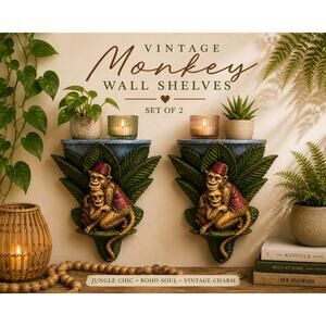 Vintage Monkey Wall Shelves Set of 2 Jungle Boho Safari Decor